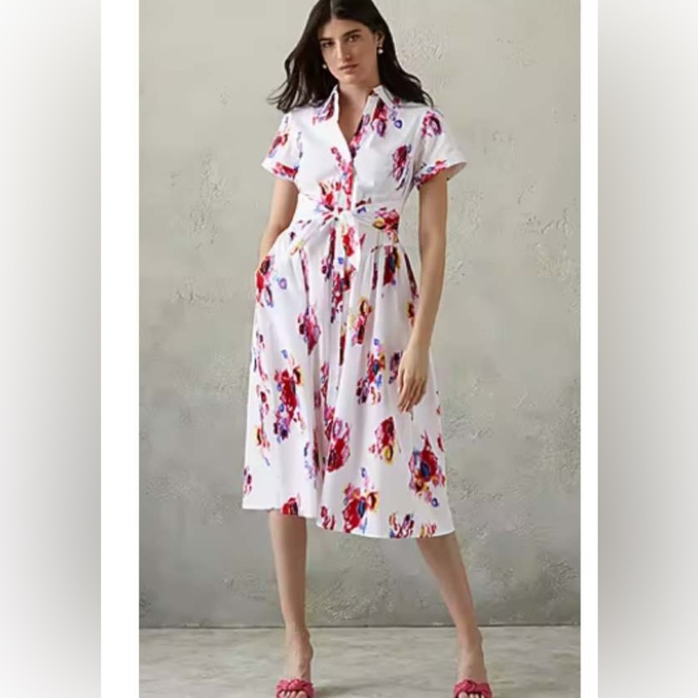 Prabal Gurung JCPenney White Floral Midi Shirt Dress Button Front 1X